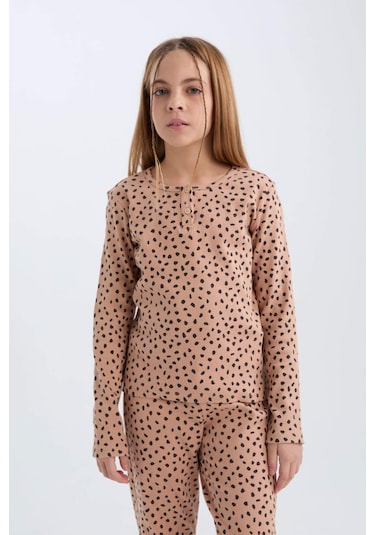 DeFacto Kız Çocuk Pijama Takımı Fitilli Kaşkorse Desenli Bisiklet Yaka Uzun Kollu Üst Uzun Alt D7748A824WNBG389 Bej DeFacto Kız Çocuk Pijama Takımı Fitilli Kaşkorse Desenli Bisiklet Yaka Uzun Kollu Üst Uzun Alt D7748A824WNBG389 Bej