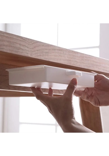 Kangvka Masa Altı Plastiğinden Gizli Çekmeceli Organizer - Stokastik, Kosmetik Ve Telefon Saklama Kutusu - Siyah, Gri, Beyaz Renk Seçenekleri Beyaz