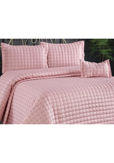 Yıldız Çift Kişilik Kapitoneli Yatak Örtüsü Pudra (447900888) Pudra