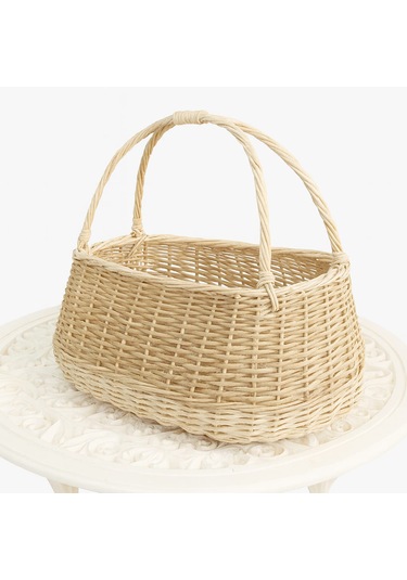 Doğal El Örgüsü Hasır Sepet Bohem Tarz Dekoratif Ve Çok Amaçlı Bej - Sarı