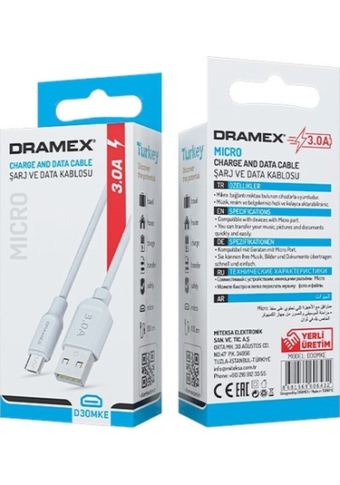 Dramex D30MKE 3.0a Micro-Usb Şarj Ve Data Kablosu Mini Kutu