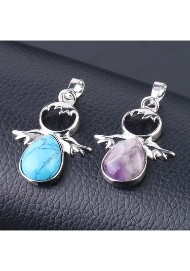 Kadın Melek Kanatları Kolye Doğal Kristal Taş Kolye Turkuaz Çok Renkli