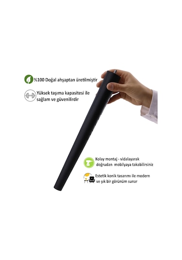 Ahşap Ayak 35 Cm Siyah M8 Civatalı Bağlantı Aparatlı Mobilya Tabure Sehpa Masa Destek Ayağı Siyah