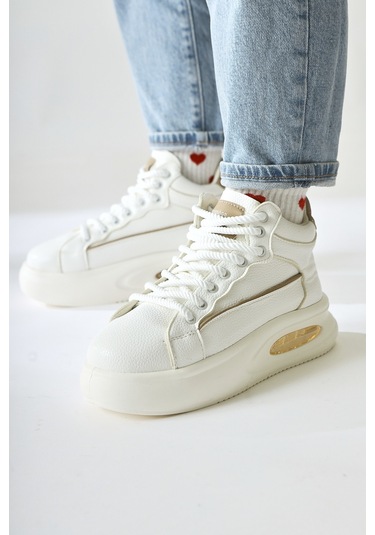 Lourin Ekru Deri Desenli Havalı Taban Bağcıklı Spor Bot 001