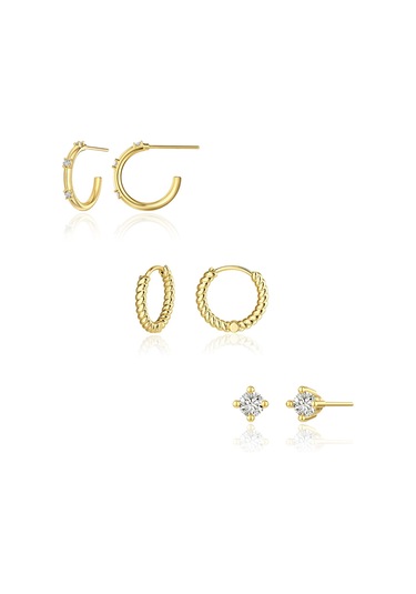 Kangvka Kadınlar İçin 14k Altın Kaplama Zirkonyalı Kolye Seti - 3 Çift Çeşitli Stiller Çember Ve Tıkalı - Günlük & Resmi Etkinlikler İçin Zirve Tarz Gold