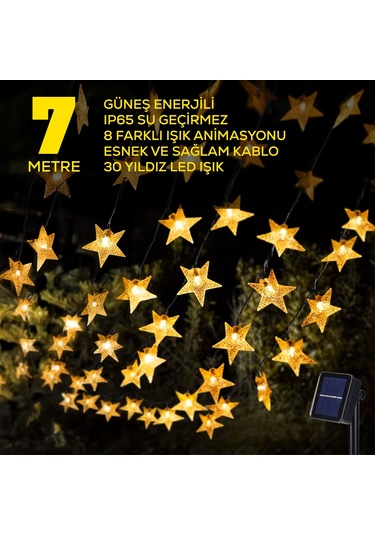 Upway Güneş Enerjili 30 Led Yıldız Dekoratif Işık Dış Mekan İçin Su Geçirmez Led 7m Gün Işığı