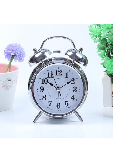 Masa Üstü Classıc Çanlı Alarmlı Gümüş Saat