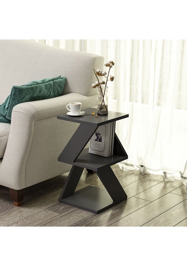 Albeni Yan Sehpa Ahşap Siyah - Antrasit Antrasit