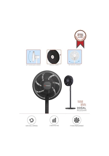 Torima Sf-01 Siyah Ayarlanabilir Ayaklı 14'' İnc 45w 3 Kademeli 7 Pervaneli Vantilatör Fan