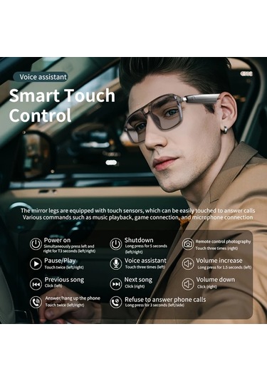 Honeybeeshop Lıfebee Siyah Akıllı Ses Gözlük Dokunmatik Kontrol Kablosuz Kulaklık Mikrofon Usb Şarj Eller Serbest Aramalar Sesli Asistan Uyumlu