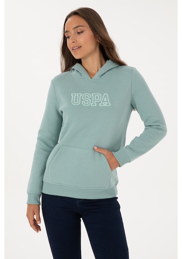 U.S. Polo Assn. Kadın Mint Şardonlu Kapüşonlu Basic Sweatshirt 50313566-VR090