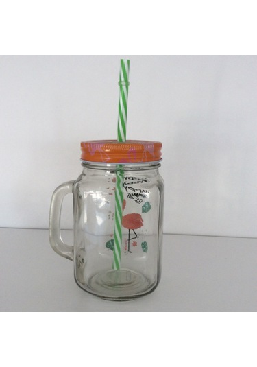 Flamingo Figürlü Limonata Kavanozu Çok Renkli