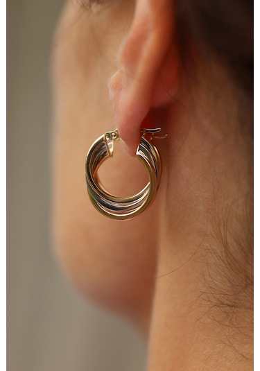 Yenigün Kuyumculuk 14 Ayar Altın İç İçe Döngülü Sarmal Halka Küpe Sarı Altın