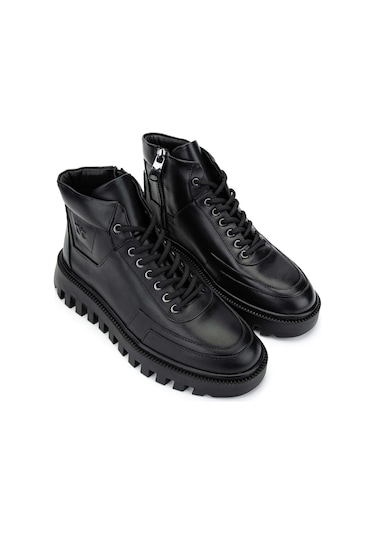 Tamer Tanca Erkek Hakiki Deri Siyah Casual Bot 352 21561 Erk Bot Sk24-25 Sıyah Nappa Siyah
