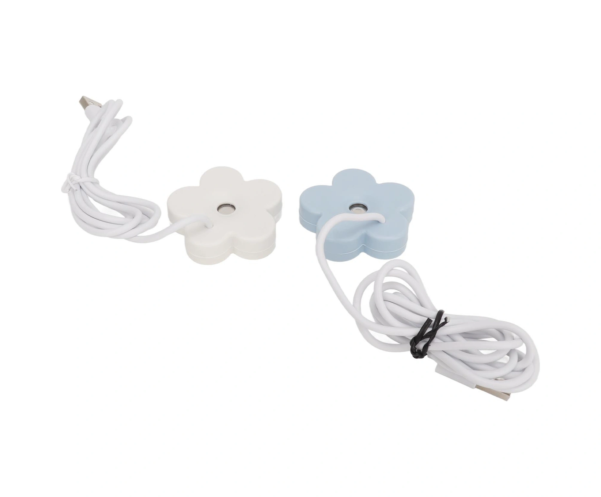 Geeroyoo Beyaz Ve Mavi Mini Çiçek Desenli Usb Nemlendirici, Ev Ve Araç İçin Taşınabilir, Su Yokken Otomatik Kapatma, Sessiz Çalışma, Ipx7 Su Geçirmez 2 Adet Paket