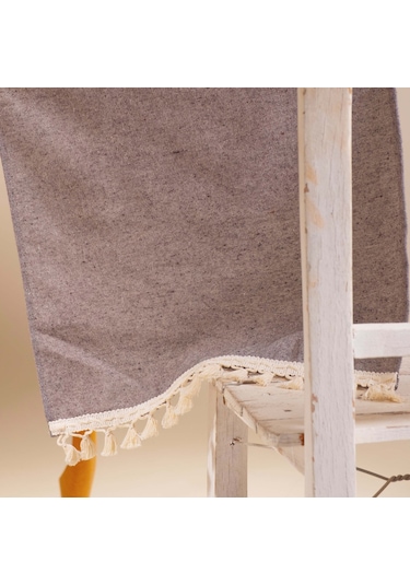 Vivamaison Bordo Düz Püsküllü Pamuk Kumaş 45X150 CM Runner