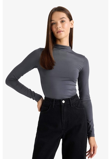 Defacto Yarım Balıkçı Yaka Uzun Kollu Çıtçıtlı Body F9242ax25auar58 Antrasit