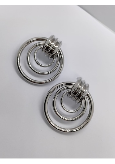 Sapphire Store Gümüş Renk 3 Halka Küpe Gümüş