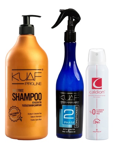 Kuaf Tuzsuz Keratin Şampuan 1l + Mavi Keratinli Sıvı Saç Kremi