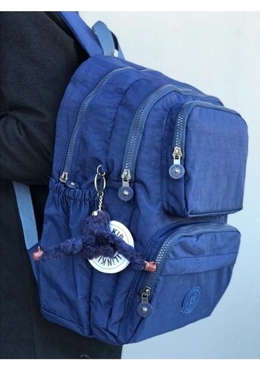 Klinkır Çok Gözlü Okul Için Uygun Kumaş Sırt Çantası Lacivert Lacivert Lacivert