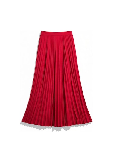 Eren Style Pileli Beli Lastikli Şifon Etek 95 Cm - 38-50 Kırmızı