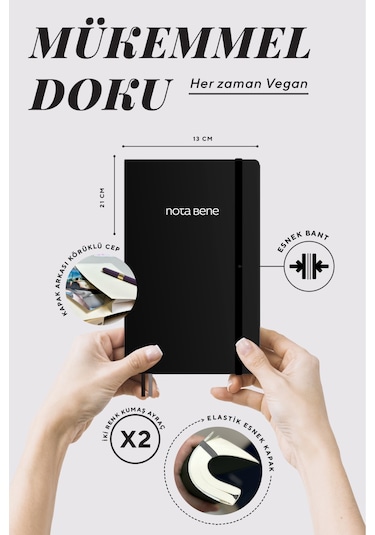 Nota Bene Classic Esnek Kapak Defter, 13x21 Cm, Çizgili Siyah