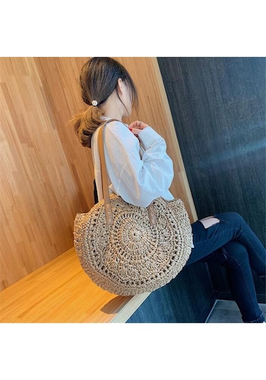 Bej Yogodlns Kadınlar İçin Plaj Çantaları Büyük Hasır Çanta Içi Boş Çiçek Tasarımcı Kadın Omuz Çantası Bej