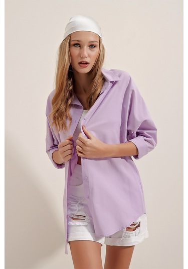 Bigdart 3900 Oversize Uzun Basic Gömlek - Lila 001