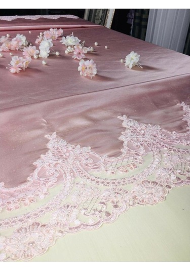 Secret House Fransız Güpürlü Masa Örtüsü Enna2 Pudra 160X220Cm