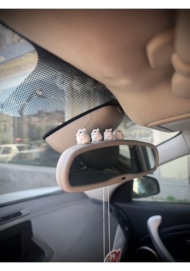 4 Parça Sevimli Hamster Ailesi Dikiz Aynası Süsü - Ayna Süsü Araba Süsü Torpido Süsü Oto Aksesuar