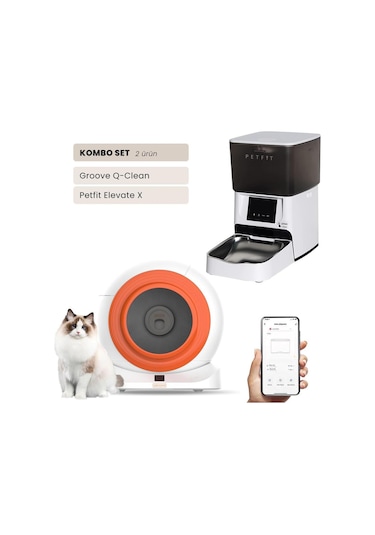Groove Q-clean Wi-fi Akıllı Otomatik Kedi Tuvaleti Turuncu + Petfit Elevate X 4l Wi-fi Akıllı Otomatik Mama Kabı Besleme Ünitesi Bundle