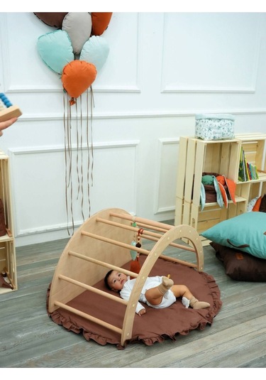 Mordesign Bebek/çocuk Oyun Halısı, Yenidoğan Emekleme Pedi, Aktivite Matı, Çok Amaçlı Minder, Kampçı Serisi 110 X 110 Acı Kahve