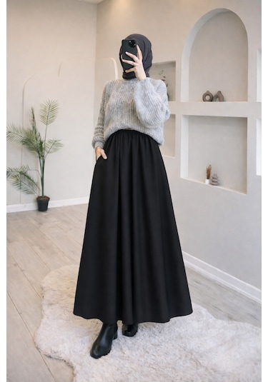 Nirva Butik Tesettür Siyah Etek