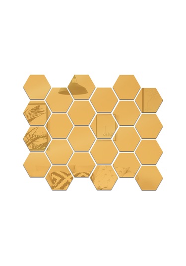Jeehugo 24 Adet Altıgen Akrilik Ayna Duvar Sticker - Ev Dekoru Dıy, Çocuk Odası/yatak Odası/banyo Uygun, Altın Renk, 10x8.5x5cm, Kolay Kurulum Altın