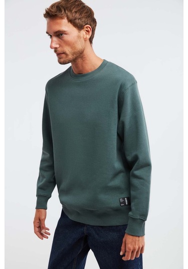 GRIMELANGE Travıs Erkek Organik Kumaşlı Yumuşacık Regular Fit Yuvarlak Yakalı Koyu Yeşil Sweatshirt Koyu Yeşil