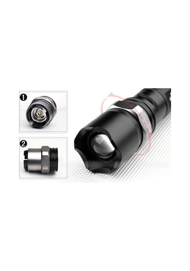 Profesyonel Şarjlı El Feneri Zoom Özellikli+TüfeNk Aparatı 6 Par Siyah