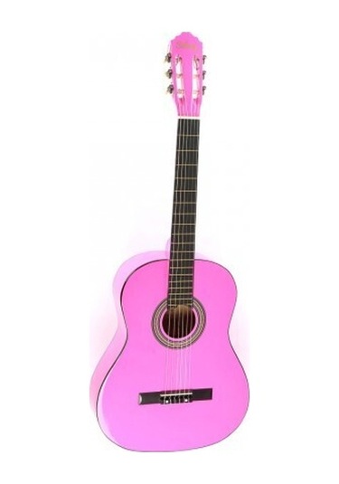 Solak Pembe Renk Klasik Gitar - 4/4 Boy Öğrenci Gitarı Kılıf Ve Pena