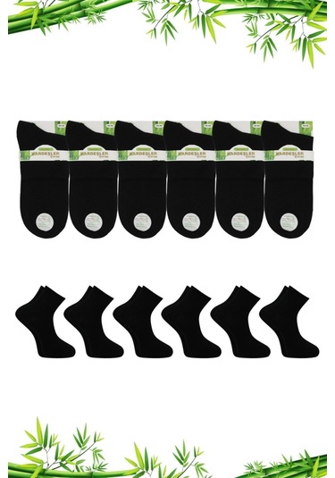 Bambu Erkek Yarım Konç Düz Siyah Çorap Dikişsiz 6'lı Paket Siyah