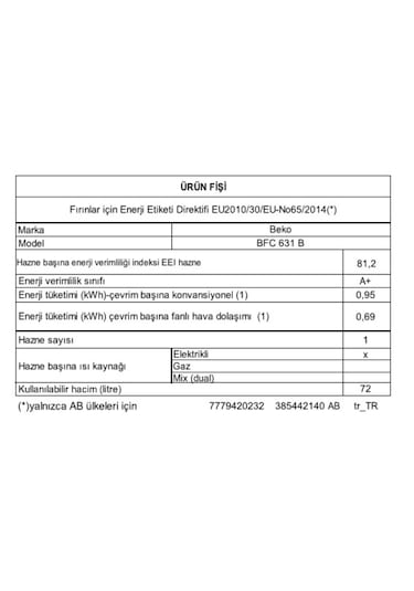 Beko BFC 631 B Beyond Serisi 72 LT FitFry Buhar Destekli Ankastre Fırın