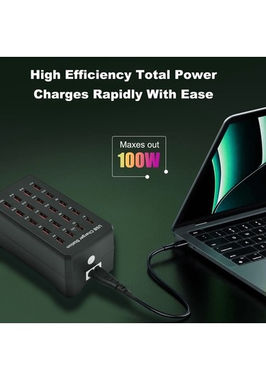 Fortunelane 20 Portlu Usb Şarj Cihazı 100w Hızlı Çoklu Cihaz Şarj Edici Avrupa Standartı 5v 2.4a
