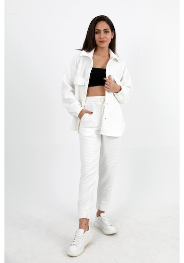 Jakarlı Kapitone İkili Takım - Ekru-ekru Ekru