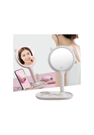 Kedi Kulaklı Telefon Standlı Yuvarlak Dokunmatik Led Ayarlı Masa Çok Renkli