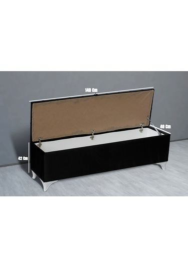 Vetra Sandıklı Bench Puf, Beyaz Siyah