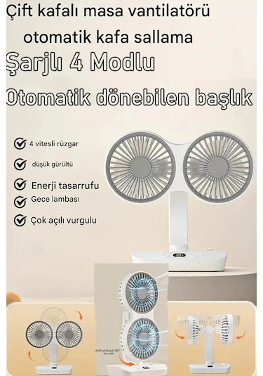 Vtn-01 Masaüstü Çift Fanlı Led Işıklı Soğutucu Vantilatör