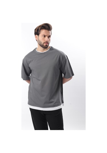 Madmext Oversize Füme Erkek Tişört 4978 Füme