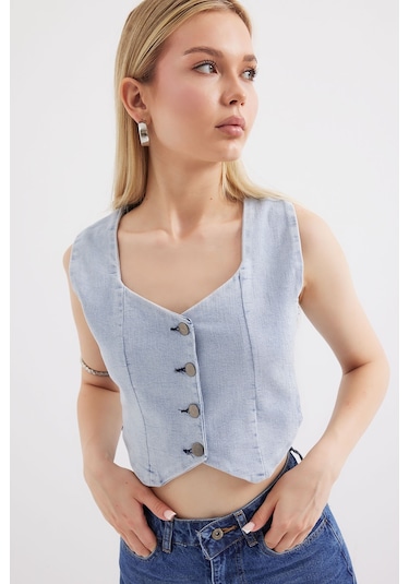 Bigdart 6797 Crop Kot Yelek - Mavi 001