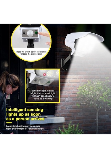 Moly 77led Güneş Enerjili Hareket Algılayıcı Kamera Lambası, Ip65 Su Geçirmez, 3 Çalışma Modu, 2400mah Pil, Kumanda, Beyaz, Dış Mekan İçin Beyaz
