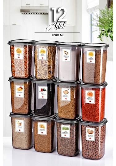 KitchenLife Süper Set Büyük Boy Erzak Saklama Kabı Seti 12 Adet 1200 ML Çok Renkli