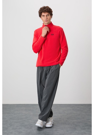 Tommy Life River Fiesta Dik Yaka Erkek Polar Sweatshirt - 88310 Kırmızı