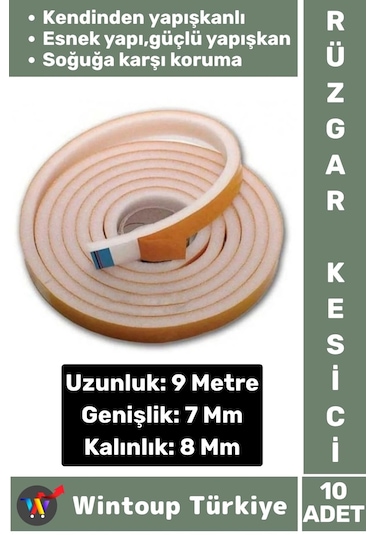 Premium Yapışkanlı Pencere İzolasyon Bantı Rüzgar Soğuk Kesici Cam Yalıtım Süngeri 9 Metre X 10 Adet Diğer